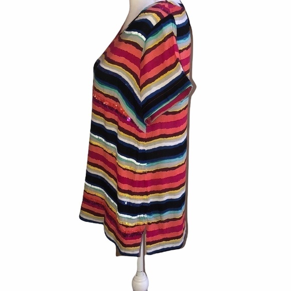 Soft Surroundings Women’s Colorful Striped Sequins Colorista Tunic Tee MP - Picture 5 of 12